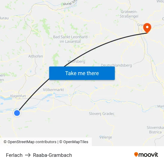 Ferlach to Raaba-Grambach map
