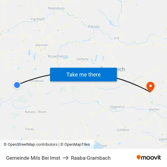 Gemeinde Mils Bei Imst to Raaba-Grambach map