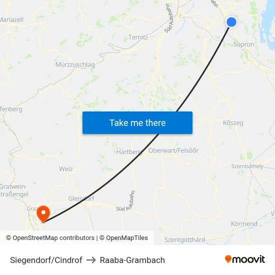 Siegendorf/Cindrof to Raaba-Grambach map
