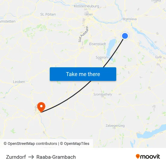 Zurndorf to Raaba-Grambach map