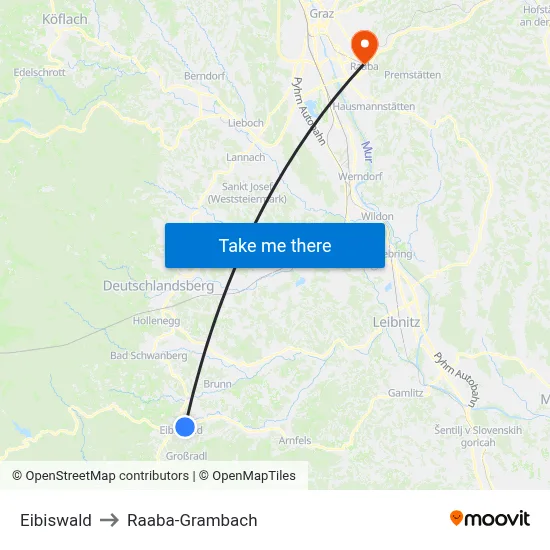 Eibiswald to Raaba-Grambach map
