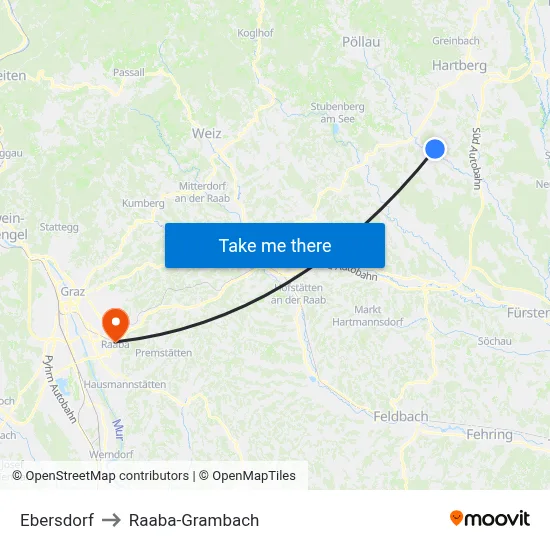 Ebersdorf to Raaba-Grambach map