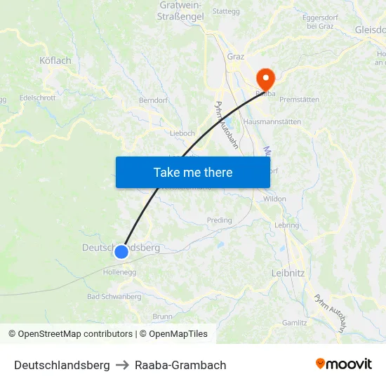 Deutschlandsberg to Raaba-Grambach map