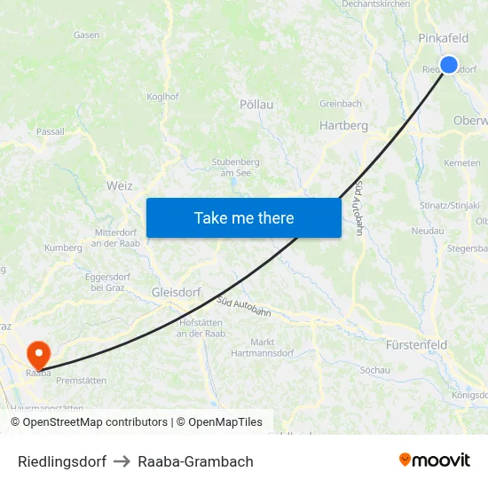 Riedlingsdorf to Raaba-Grambach map