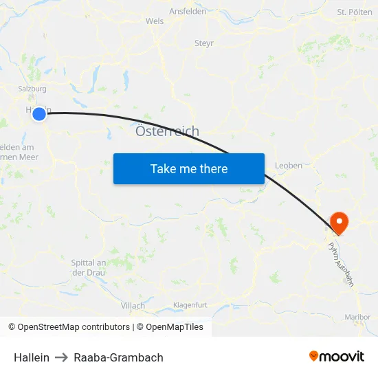 Hallein to Raaba-Grambach map