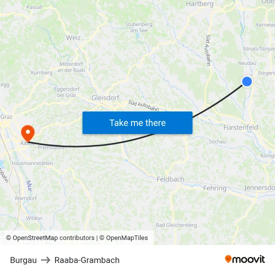 Burgau to Raaba-Grambach map