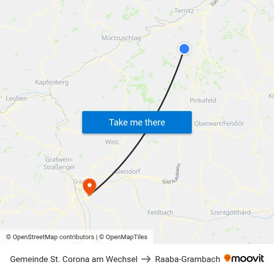 Gemeinde St. Corona am Wechsel to Raaba-Grambach map