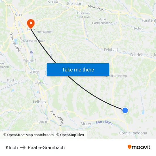 Klöch to Raaba-Grambach map