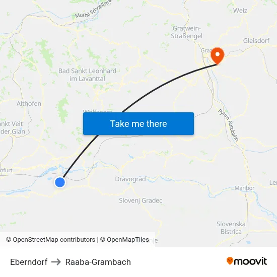 Eberndorf to Raaba-Grambach map