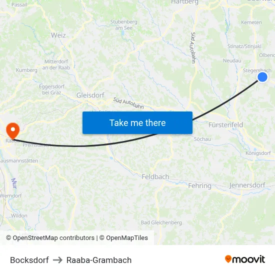 Bocksdorf to Raaba-Grambach map