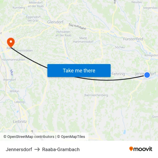 Jennersdorf to Raaba-Grambach map