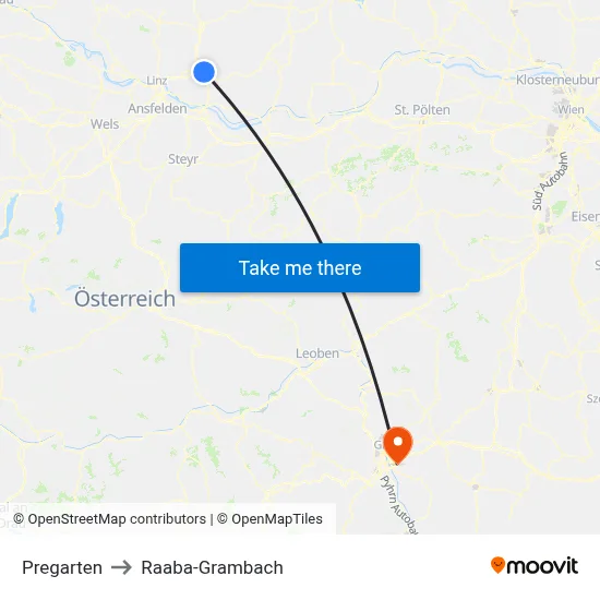 Pregarten to Raaba-Grambach map
