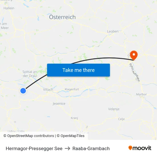 Hermagor-Pressegger See to Raaba-Grambach map