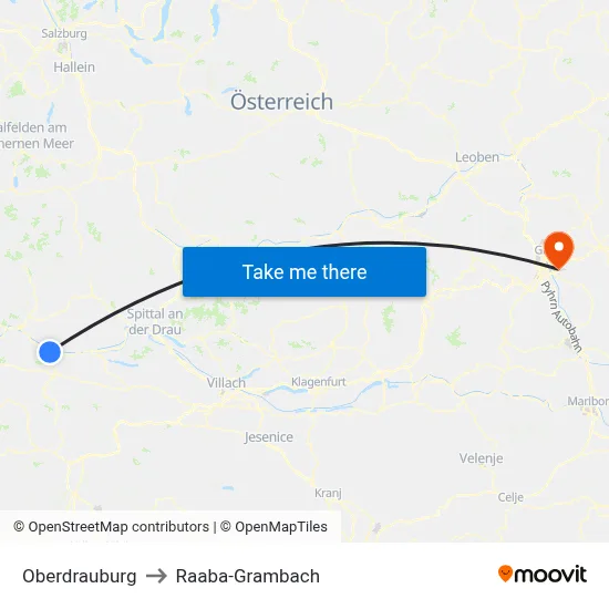 Oberdrauburg to Raaba-Grambach map
