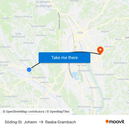 Söding-St. Johann to Raaba-Grambach map