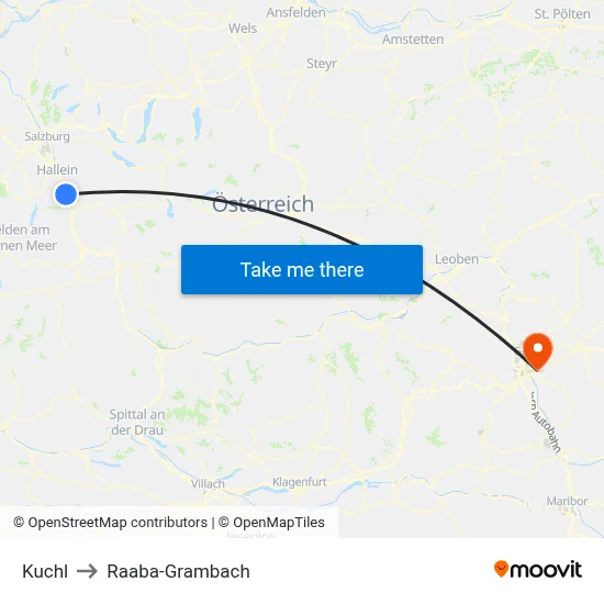 Kuchl to Raaba-Grambach map