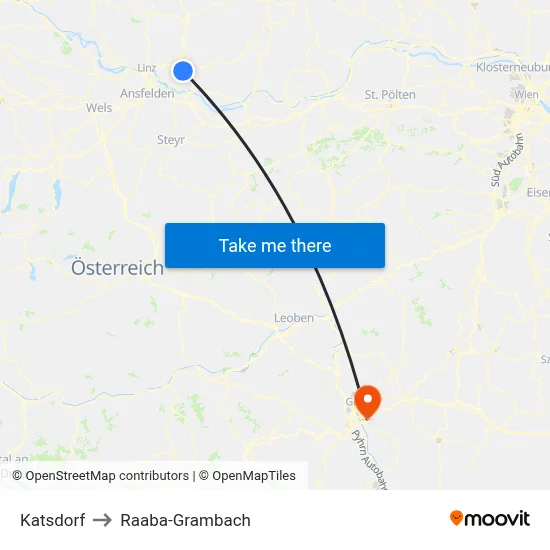 Katsdorf to Raaba-Grambach map