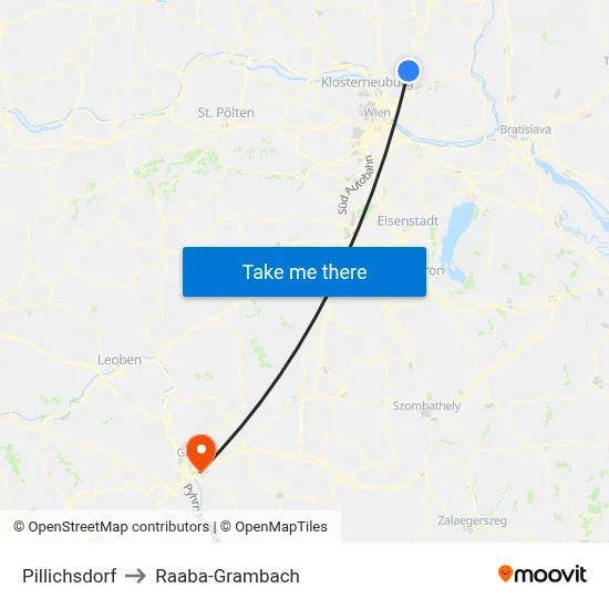 Pillichsdorf to Raaba-Grambach map