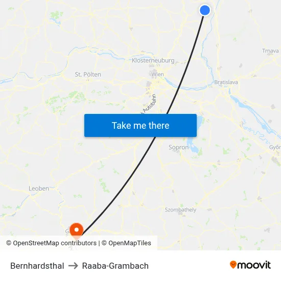 Bernhardsthal to Raaba-Grambach map