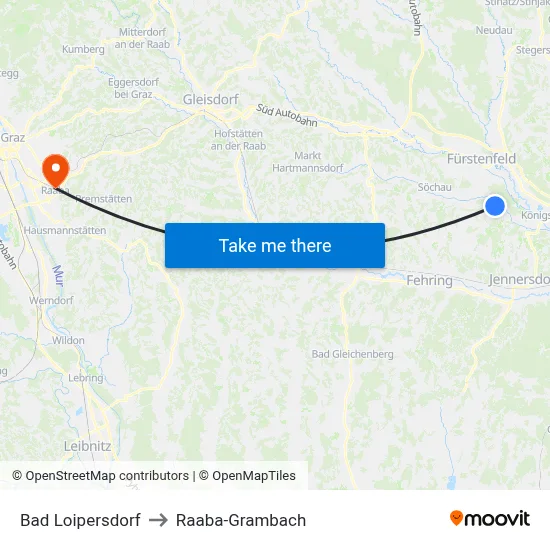 Bad Loipersdorf to Raaba-Grambach map