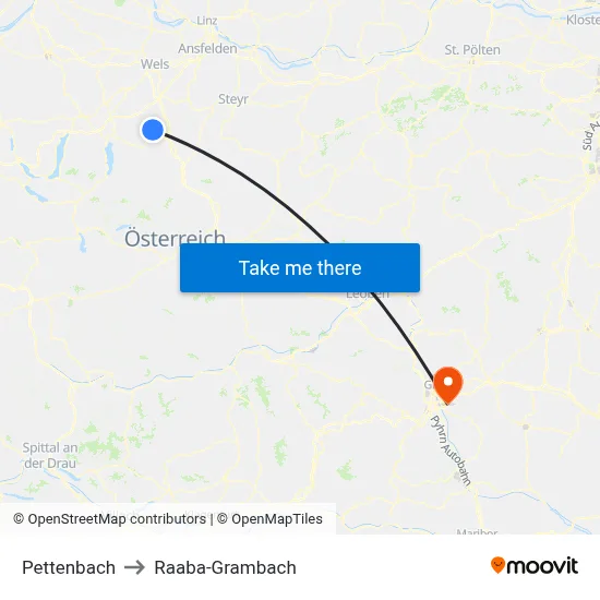 Pettenbach to Raaba-Grambach map
