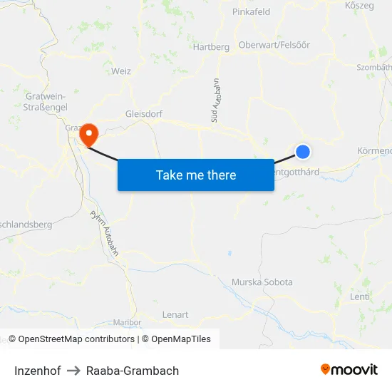 Inzenhof to Raaba-Grambach map