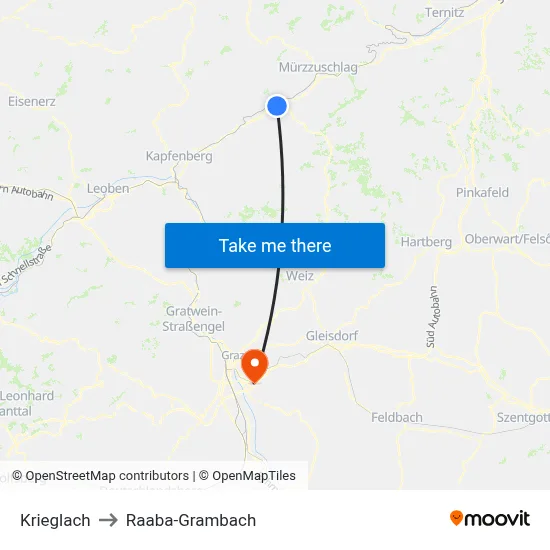 Krieglach to Raaba-Grambach map