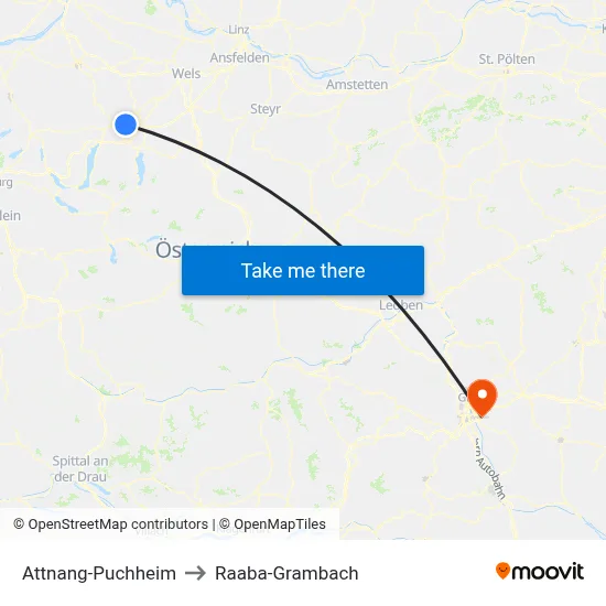 Attnang-Puchheim to Raaba-Grambach map