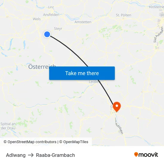 Adlwang to Raaba-Grambach map