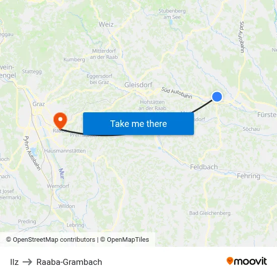 Ilz to Raaba-Grambach map