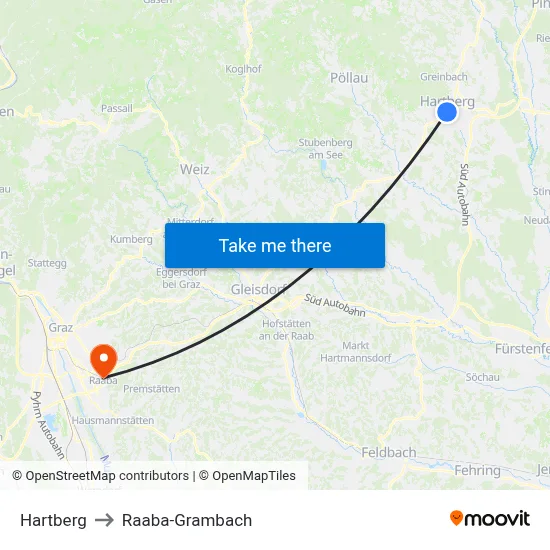 Hartberg to Raaba-Grambach map