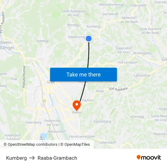 Kumberg to Raaba-Grambach map