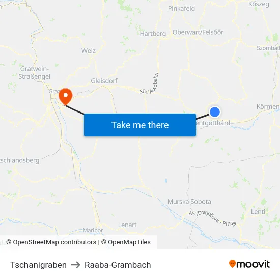Tschanigraben to Raaba-Grambach map
