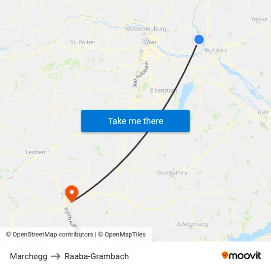 Marchegg to Raaba-Grambach map