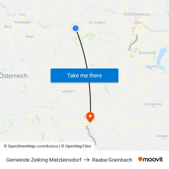 Gemeinde Zelking-Matzleinsdorf to Raaba-Grambach map