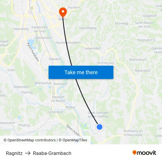 Ragnitz to Raaba-Grambach map