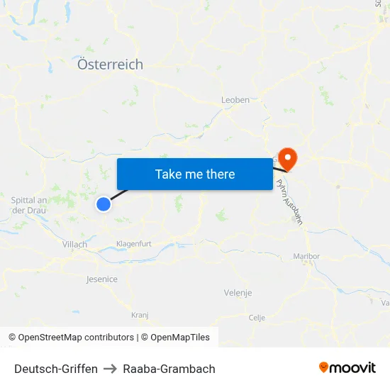 Deutsch-Griffen to Raaba-Grambach map