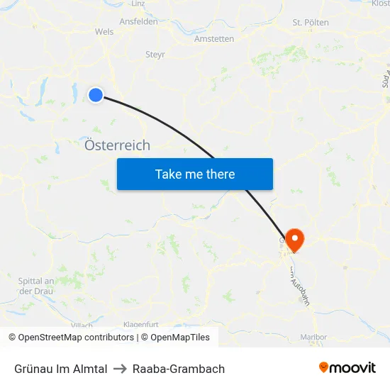 Grünau Im Almtal to Raaba-Grambach map