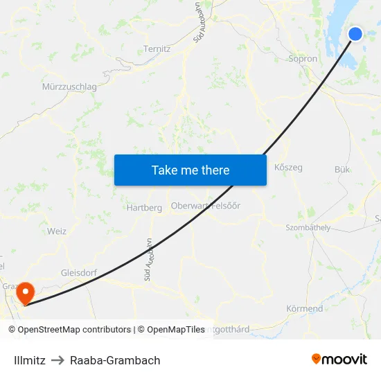Illmitz to Raaba-Grambach map