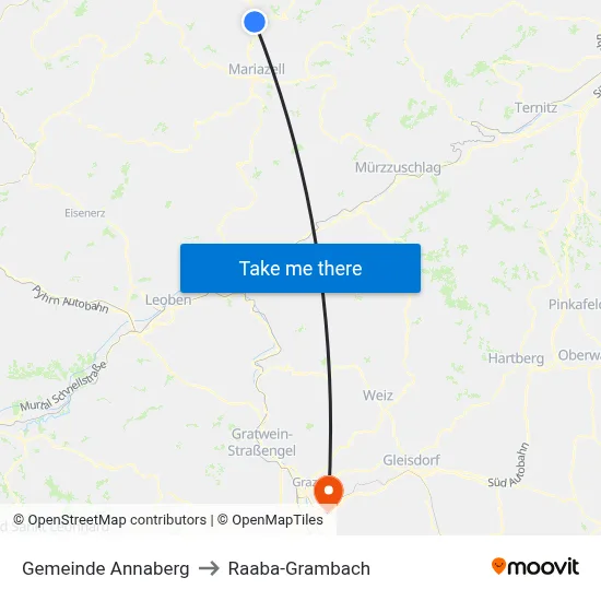 Gemeinde Annaberg to Raaba-Grambach map