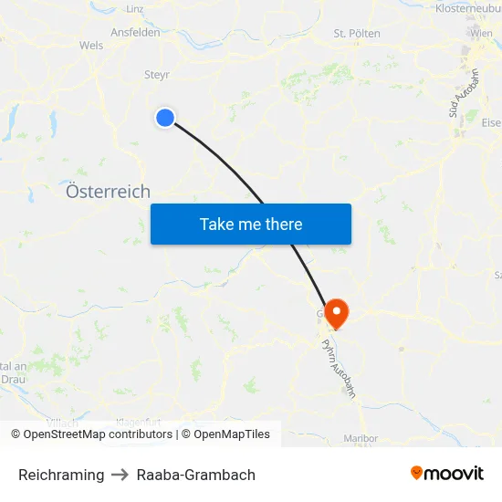 Reichraming to Raaba-Grambach map