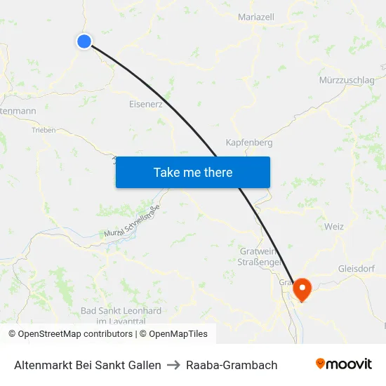Altenmarkt Bei Sankt Gallen to Raaba-Grambach map