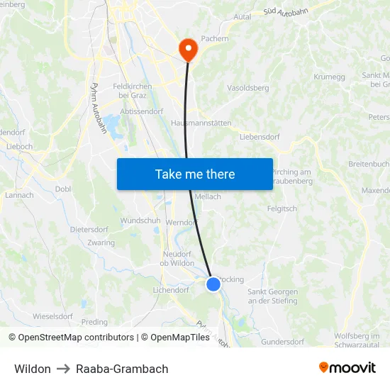 Wildon to Raaba-Grambach map