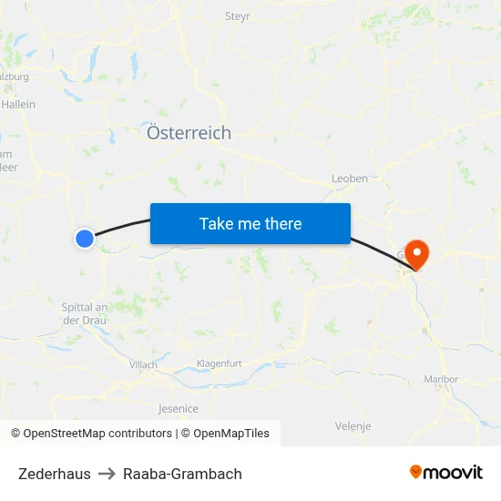Zederhaus to Raaba-Grambach map