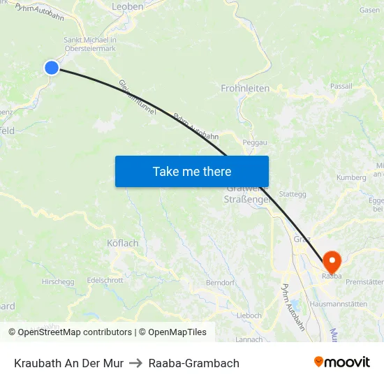 Kraubath An Der Mur to Raaba-Grambach map