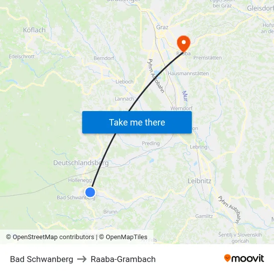 Bad Schwanberg to Raaba-Grambach map
