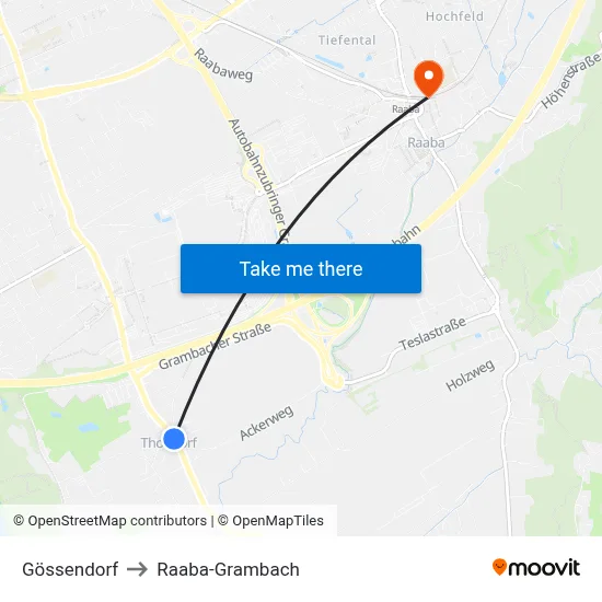 Gössendorf to Raaba-Grambach map