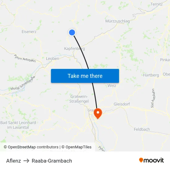 Aflenz to Raaba-Grambach map
