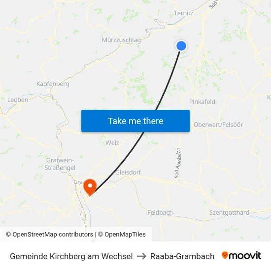 Gemeinde Kirchberg am Wechsel to Raaba-Grambach map