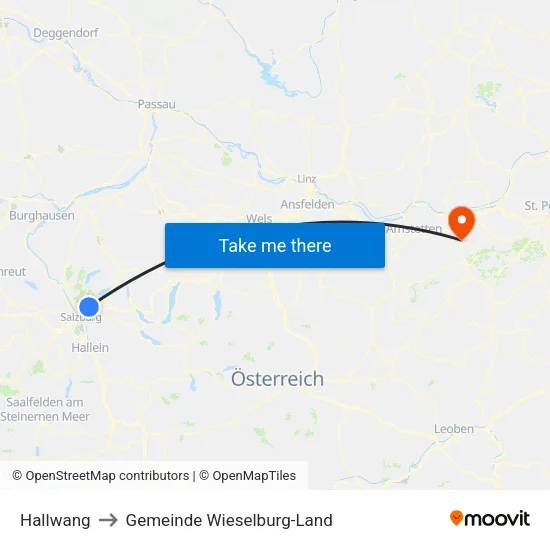Hallwang to Gemeinde Wieselburg-Land map